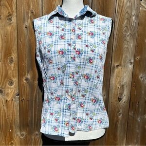 Vintage Guess Jeans Blue Floral Plaid Button Down Shirt